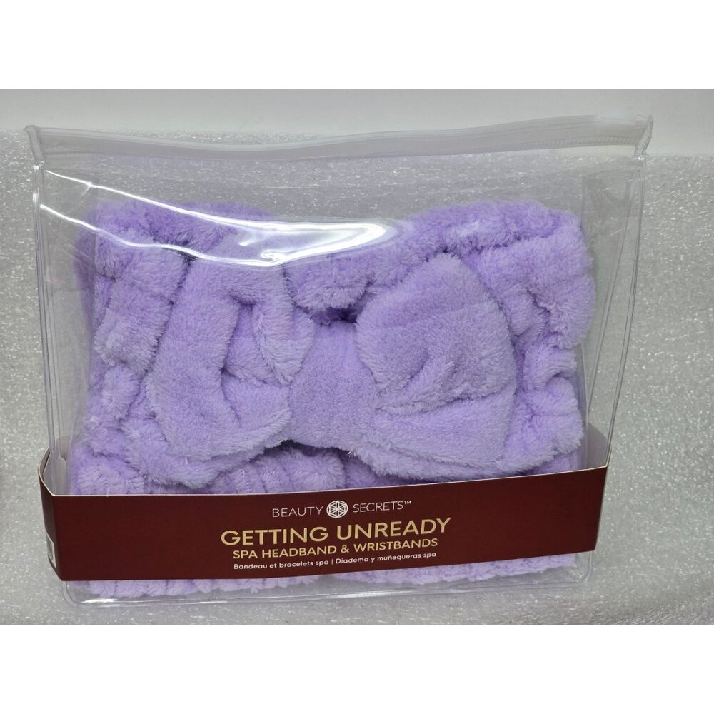 Beauty Secrets Getting Unready Spa Headband & Wristbands Soft Plush Lavender Set